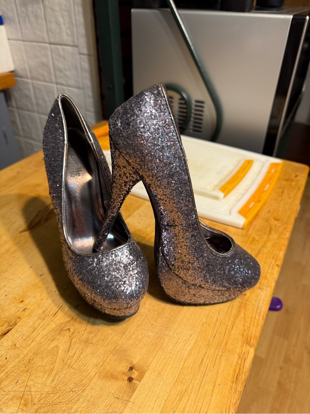 Charlotte Russe Silver Glitter Platform Stiletto Heels